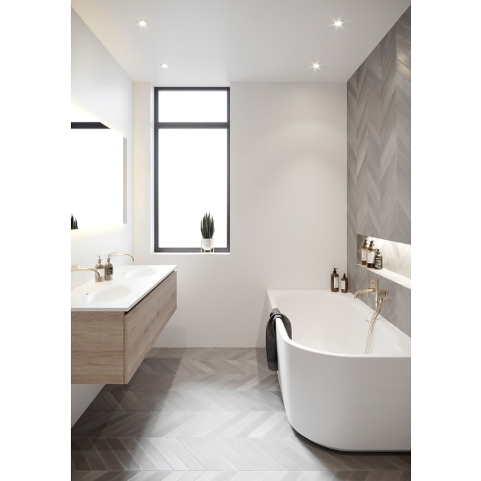 Riho Desire Corner Back-2-Wall Vorwand-Badewanne 170 x 77 cm, rechts, mit Riho Fall