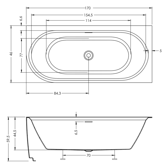 Riho Desire Corner Back-2-Wall Vorwand-Badewanne 170 x 77 cm, links, mit Sparkle Mood, Riho Fall und LED Beleuchtung