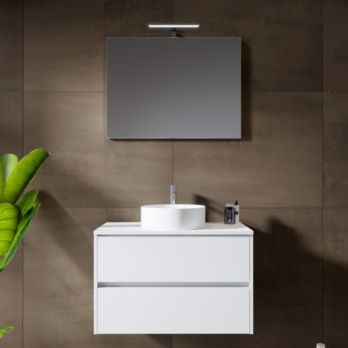 Riho Porto Bowls Badmöbel-Set mit Unterschrank mit 2 Schubladen, Waschtisch und Spiegel, 80 cm