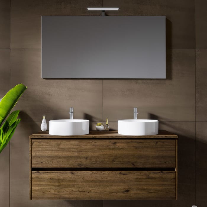 Riho Porto Bowls Badmöbel-Set mit Unterschrank mit 2 Schubladen, Waschtisch und Spiegel, 120 cm