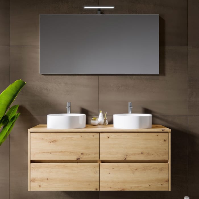 Riho Porto Bowls Badmöbel-Set mit Unterschrank mit 4 Schubladen, Waschtisch und Spiegel, 120 cm