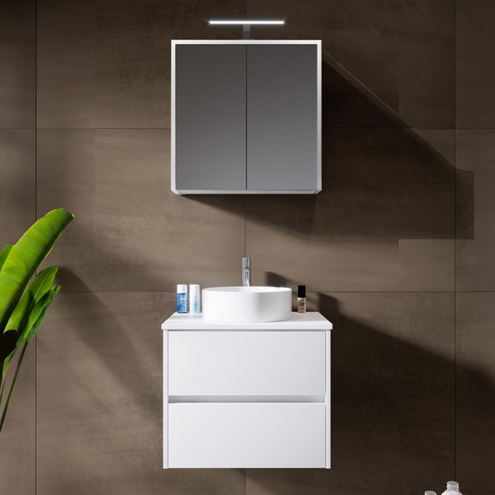 Riho Porto Bowls Badmöbel-Set mit Unterschrank mit 2 Schubladen, Waschtisch und Spiegelschrank, 60 cm