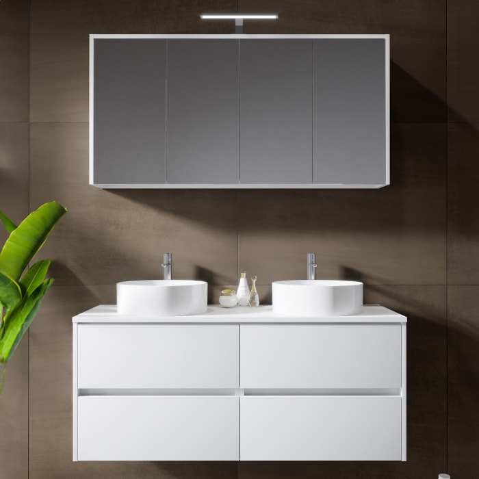 Riho Porto Bowls Badmöbel-Set mit Unterschrank mit 4 Schubladen, Waschtisch und Spiegelschrank, 120 cm