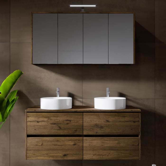 Riho Porto Bowls Badmöbel-Set mit Unterschrank mit 4 Schubladen, Waschtisch und Spiegelschrank, 120 cm