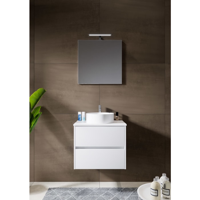 Riho Porto Bowls Badmöbel-Set mit Unterschrank mit 2 Schubladen, Waschtisch und Spiegel, 60 cm