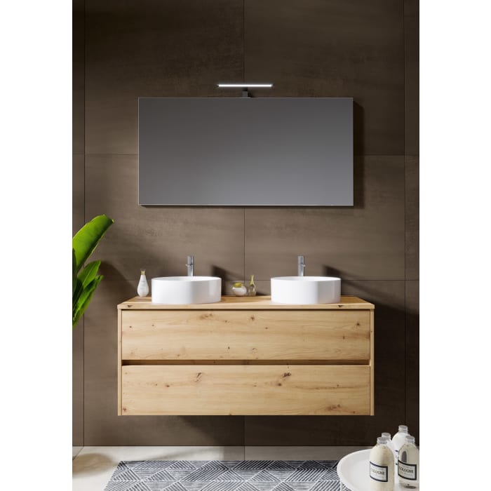 Riho Porto Bowls Badmöbel-Set mit Unterschrank mit 2 Schubladen, Waschtisch und Spiegel, 120 cm