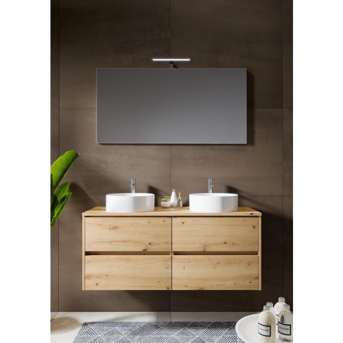 Riho Porto Bowls Badmöbel-Set mit Unterschrank mit 4 Schubladen, Waschtisch und Spiegel, 120 cm