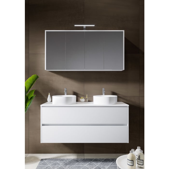 Riho Porto Bowls Badmöbel-Set mit Unterschrank mit 2 Schubladen, Waschtisch und Spiegelschrank, 120 cm