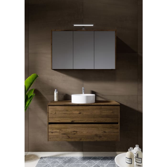 Riho Porto Bowls Badmöbel-Set mit Unterschrank mit 2 Schubladen, Waschtisch und Spiegelschrank, 100 cm