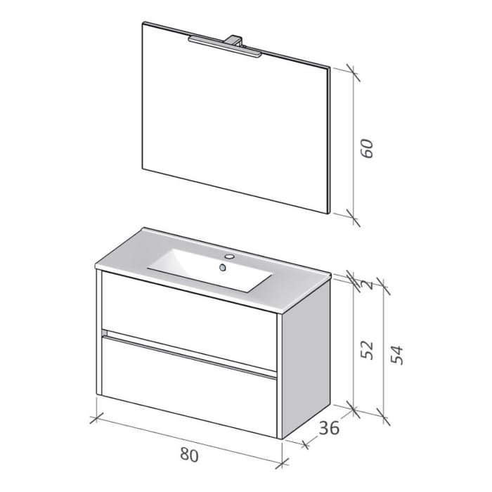 Riho Porto Slim Badmöbel Komplett Set 75 mit Spiegel, 80 cm