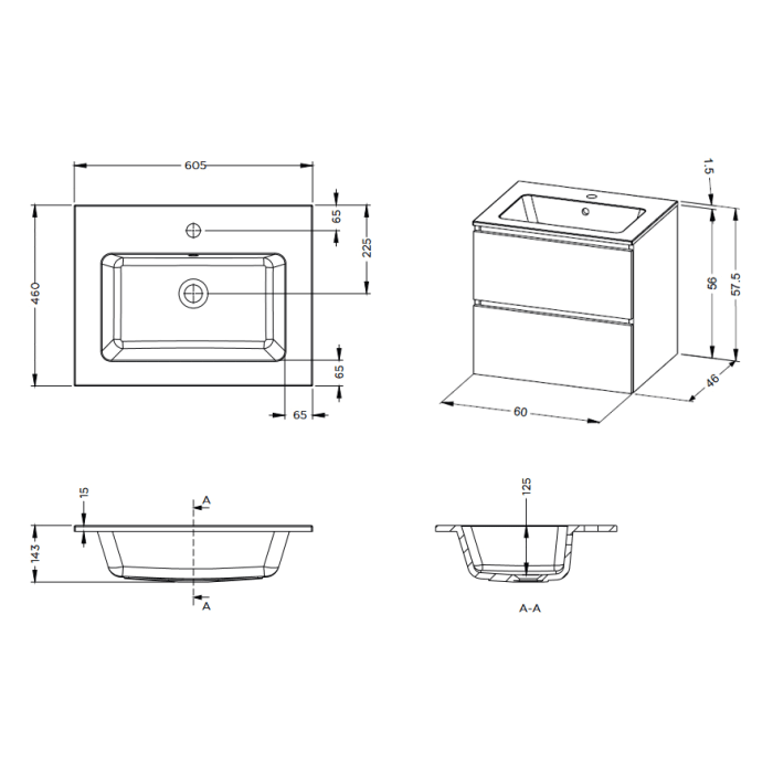 Riho Spring DEW Waschtisch-Set inkl. Spiegelschrank 60 cm