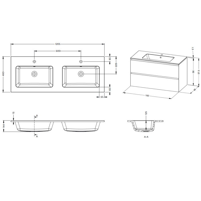 Riho Spring DEW Waschtisch-Set inkl. Spiegelschrank, mit Gehrung 120 cm