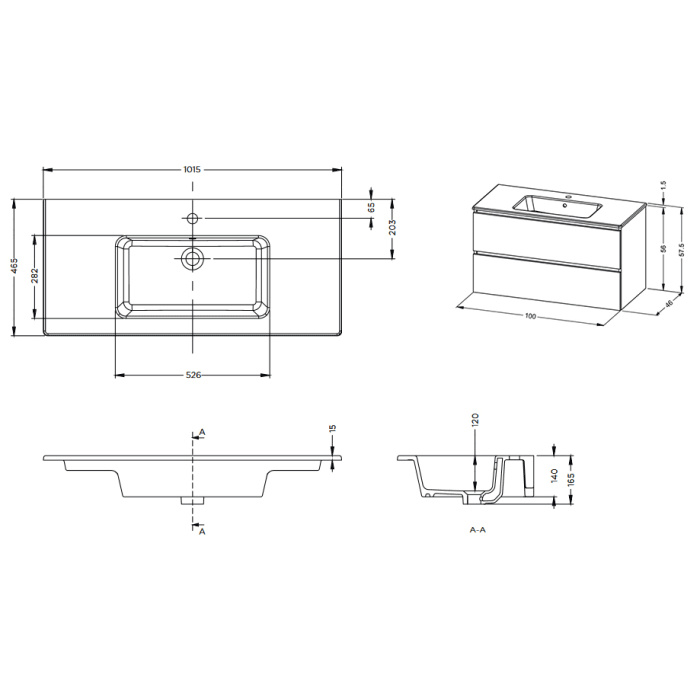Riho Spring GLOW Waschtisch-Set inkl. Spiegelschrank 100 cm