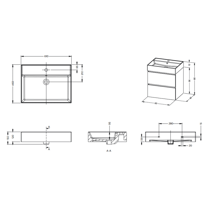 Riho Spring RISE Waschtisch-Set inkl. Spiegelschrank 60 cm