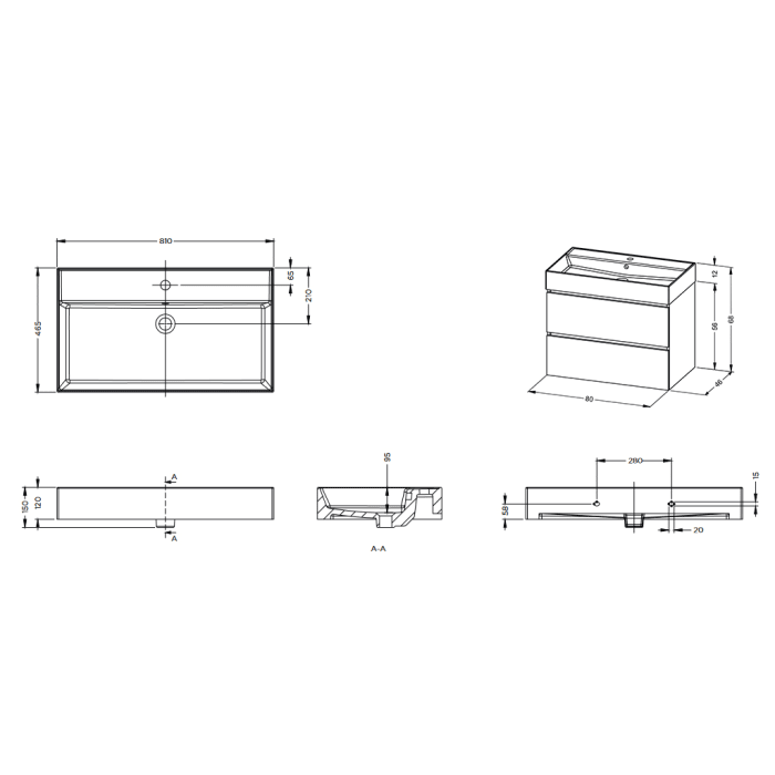 Riho Spring RISE Waschtisch-Set inkl. Spiegelschrank 80 cm