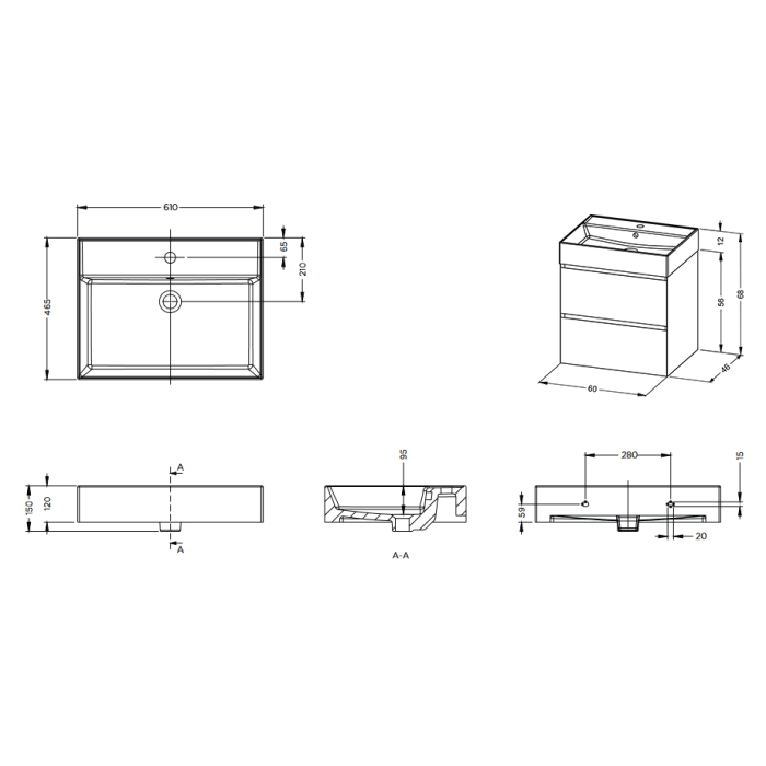 Riho Spring RISE Waschtisch-Set inkl. Spiegelschrank, mit Gehrung 60 cm