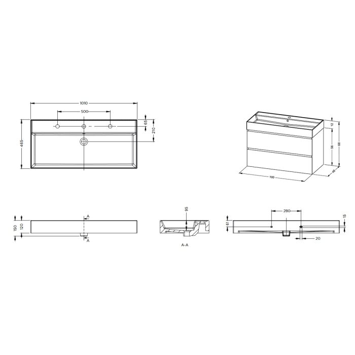 Riho Spring RISE Waschtisch-Set inkl. Spiegelschrank, mit Gehrung 100 cm