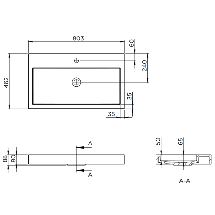 Riho Spring VOW Waschtisch mit Unterschrank, 2 Schubladen 80 x 46 cm