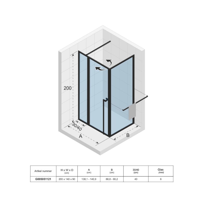 Riho Lucid 203 Pendeltür mit Seitenwand 140 x 90 cm