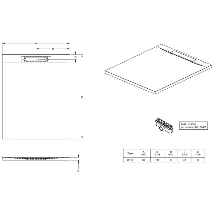 Riho Isola Duschwanne in Schieferoptik 100 x 80 cm