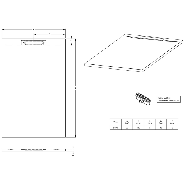 Riho Isola Duschwanne in Schieferoptik 140 x 90 cm
