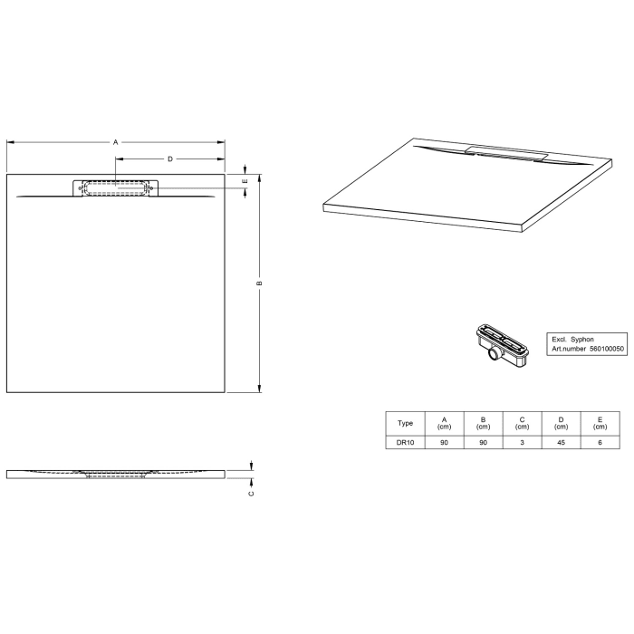 Riho Isola Duschwanne in Schieferoptik 90 x 90 cm
