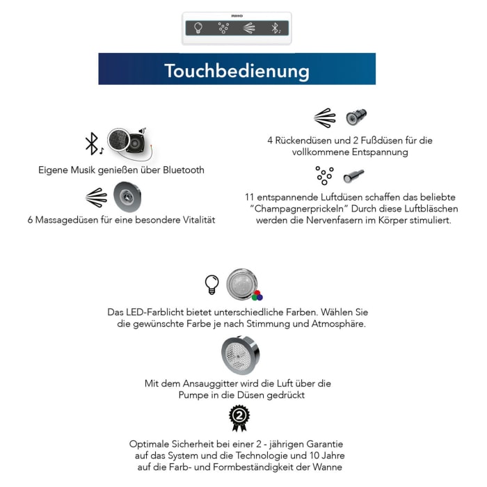 Riho Carolina 180 x 80 cm Easypool 3.1 mit elektronischer Bedienung
