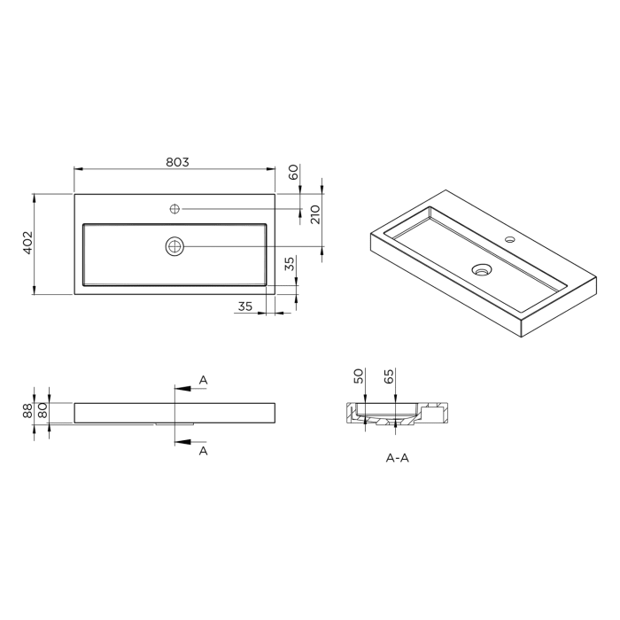 Riho Spring VOW Ersatz-Einbauwaschtisch 80,5 x 40 cm