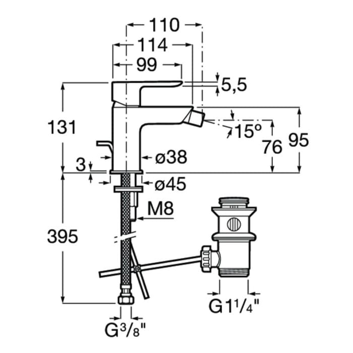 Roca Cala Einhebel-Bidetmischer mit Ablaufgarnitur