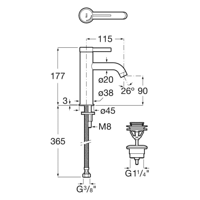 Roca Ona Einhebel-Waschtischmischer mit Klick-Klack Ablaufgarnitur
