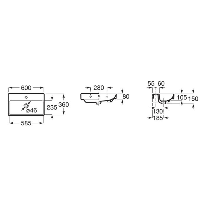 Roca Ona Waschtisch kompakt 60 x 36 cm