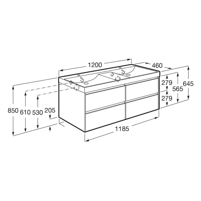 Roca Ona Waschtischunterbau 120 cm mit 4 Schubladen