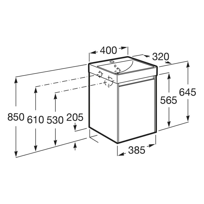 Roca Ona Waschtischunterbau 40 cm mit 1 Tür, Anschlag rechts