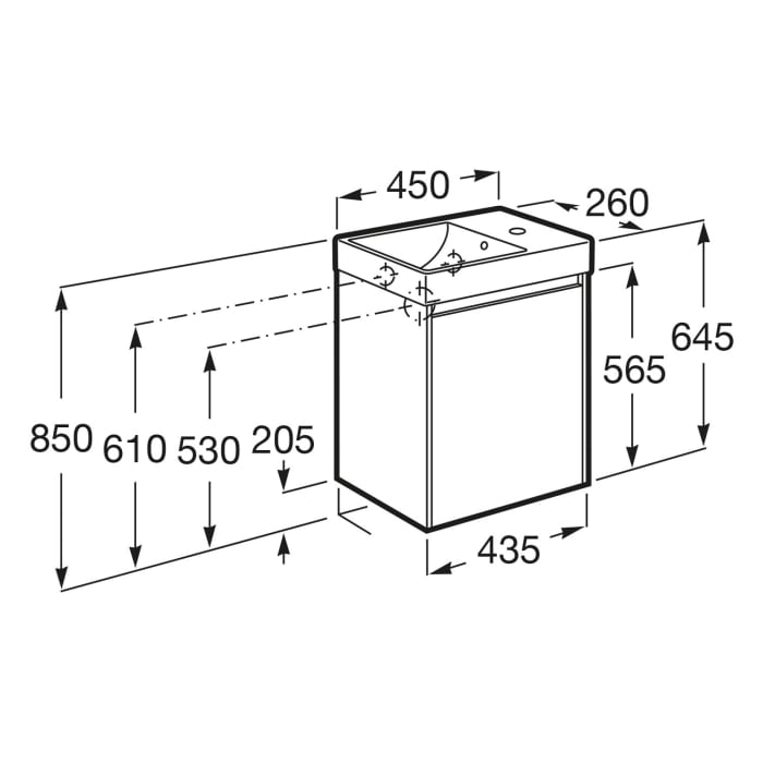 Roca Ona Waschtischunterbau 45 cm mit 1 Tür, Anschlag rechts