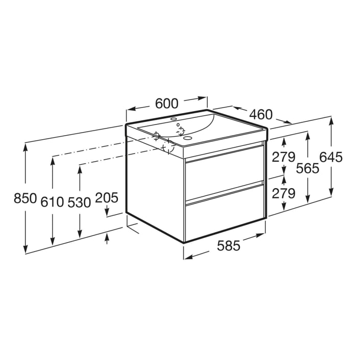 Roca Ona Waschtischunterbau 60 cm mit 2 Schubladen