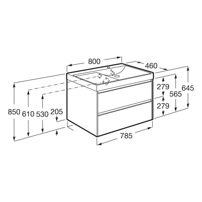 Roca Ona Waschtischunterbau 80 cm mit 2 Schubladen