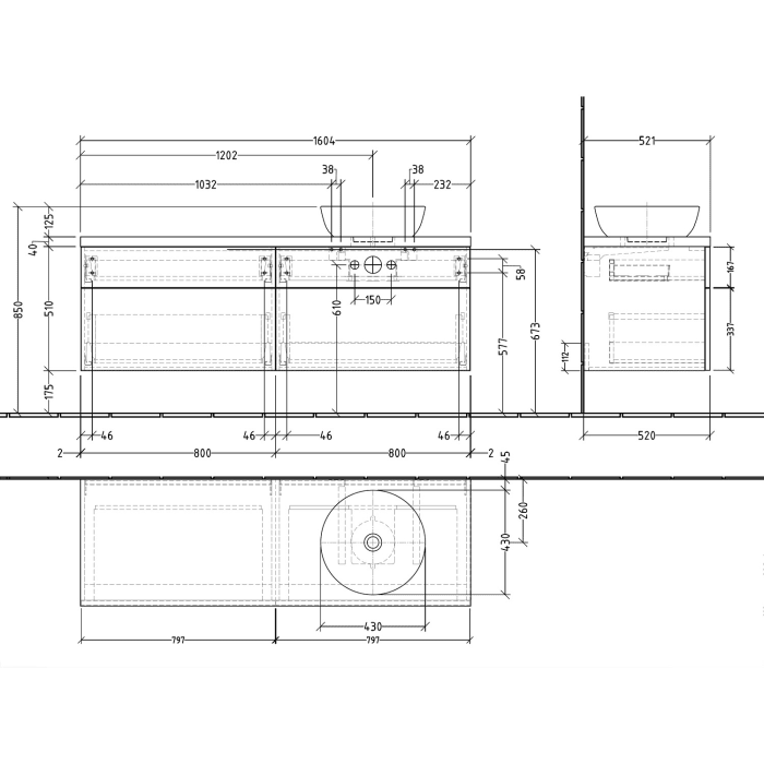 Sanipa 2morrow Badmöbel-Set 160,4 cm mit Keramik-Waschtisch Artis rund, rechts