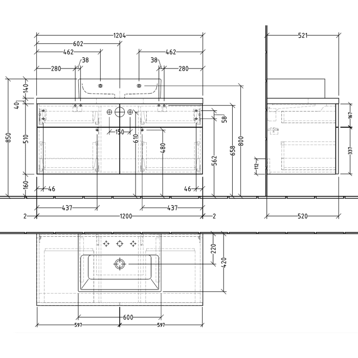 Sanipa 2morrow WT-Unterbau mit Konsole 120,4 cm für Keramik-WT Memento 2.0
