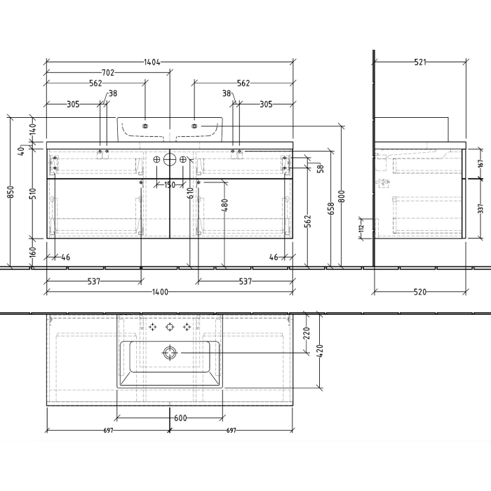Sanipa 2morrow WT-Unterbau mit Konsole 140,4 cm für Keramik-WT Memento 2.0