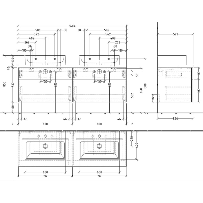 Sanipa 2morrow WT-Unterbau mit Konsole 160,4 cm für Keramik-WT Memento 2.0