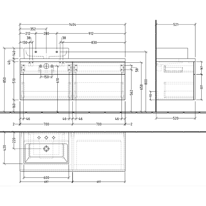 Sanipa 2morrow WT-Unterbau und Anbauschrank mit Konsole 140,4 cm für Keramik-WT Memento 2.0, links