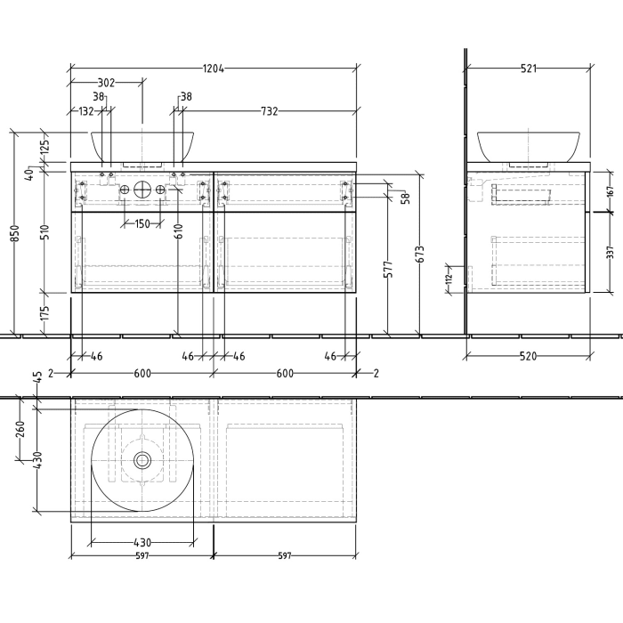 Sanipa 2morrow WT-Unterbau und Anbauschrank mit Konsole 120,4 cm für Keramik-WT Artis, links