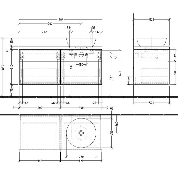 Sanipa 2morrow WT-Unterbau und Anbauschrank mit Konsole 120,4 cm für Keramik-WT Artis, rechts