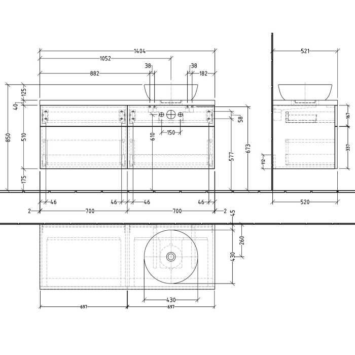 Sanipa 2morrow WT-Unterbau und Anbauschrank mit Konsole 140,4 cm für Keramik-WT Artis, rechts