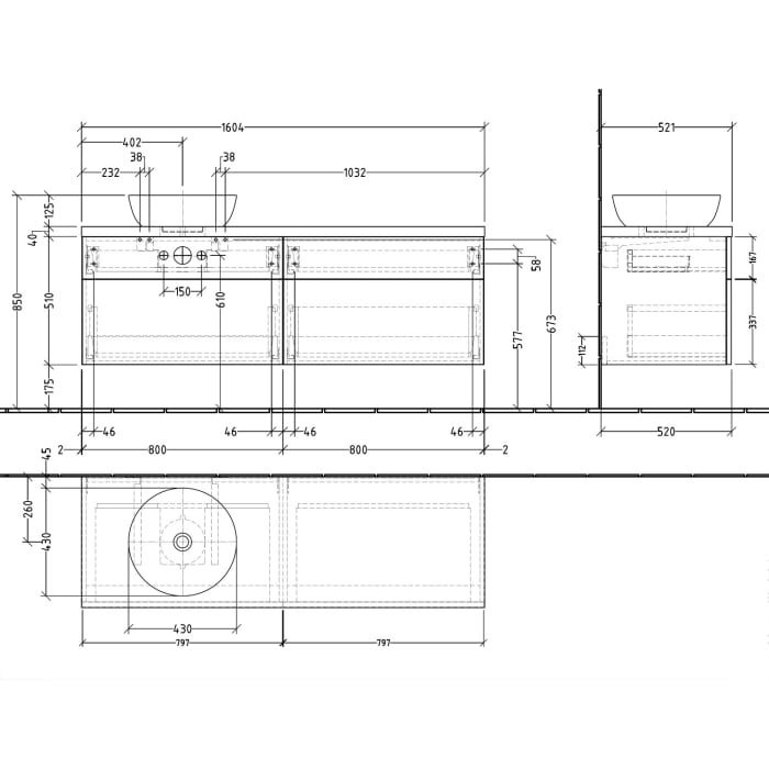 Sanipa 2morrow WT-Unterbau und Anbauschrank mit Konsole 160,4 cm für Keramik-WT Artis, links