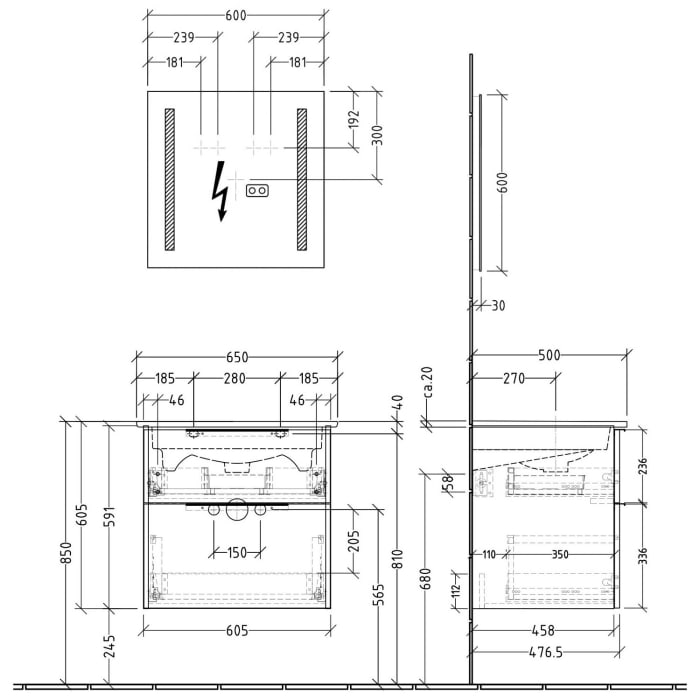 Sanipa 3way Möbelset-1 inkl. Lichtspiegel 
