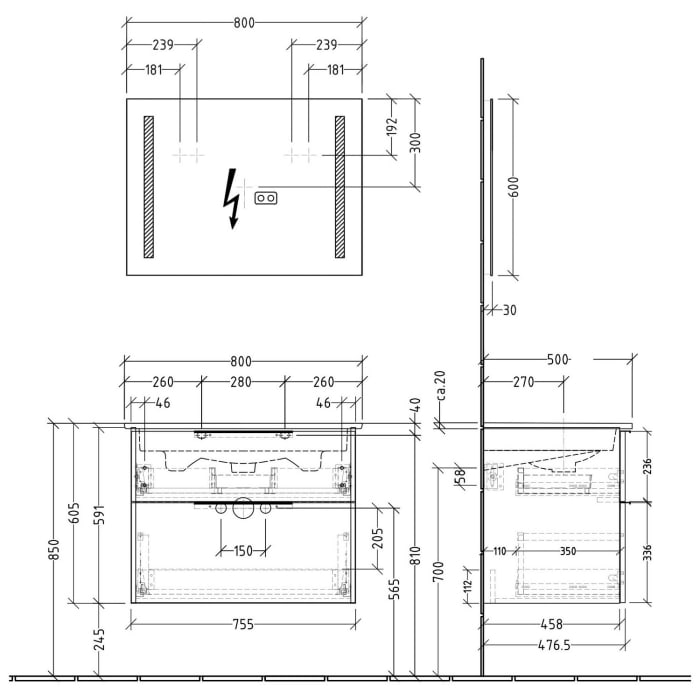 Sanipa 3way Möbelset-2 inkl. Lichtspiegel 
