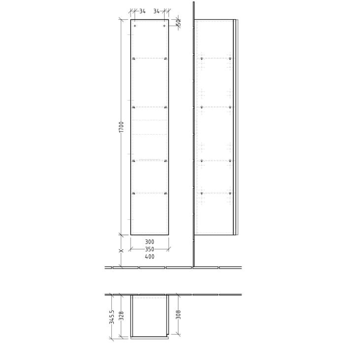 Sanipa 3way Hochschrank 30 cm, 1 Tür mit Türanschlag links