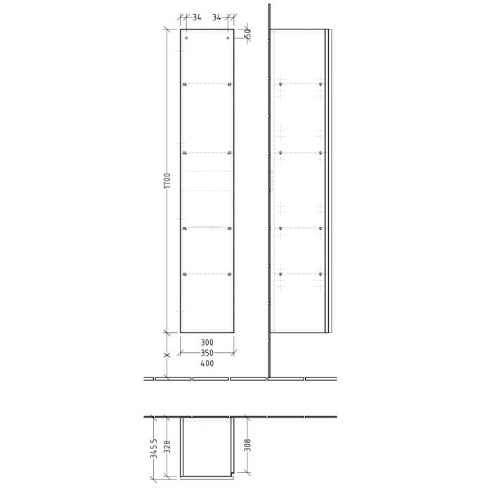 Sanipa 3way Hochschrank 30 cm, 1 Tür mit Türanschlag rechts