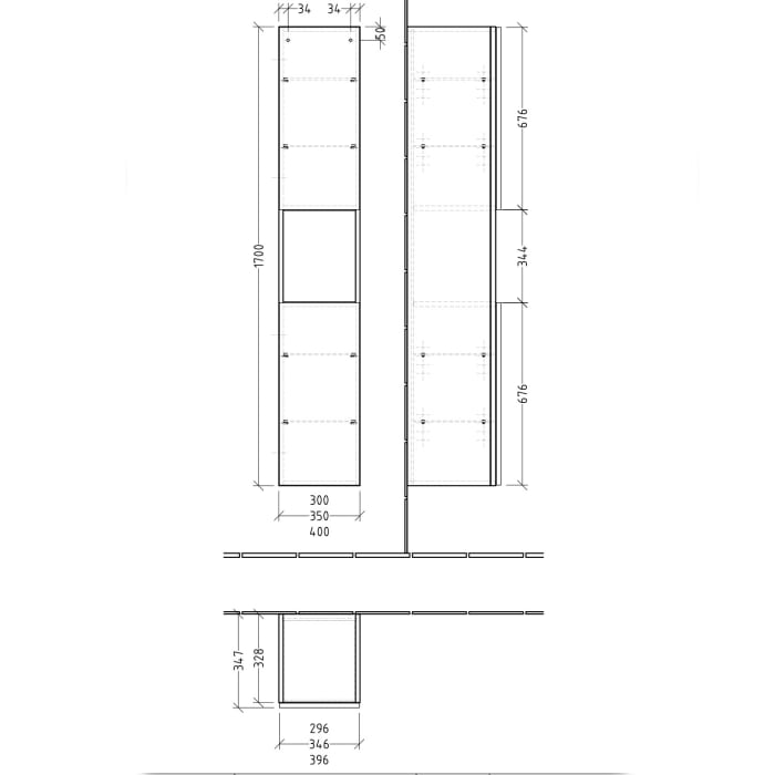 Sanipa 3way Hochschrank 30 cm, 1 offenes Fach, 2 Türen mit Türanschlag rechts, mit Push to open